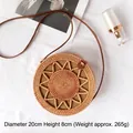 Handmade round rattan crossbody bag with sunburst pattern and leather strap, 20cm size - Five-pointed Star Leather Buckle 20*8cm