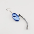 Blue 133dB personal safety alarm with LED flashlight, metal keychain, and grey lanyard - Blue