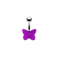 Detailed view of silver navel piercing with a 3D purple acrylic butterfly charm - Purple Butterfly