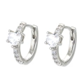 Elegant heart-shaped silver zircon huggie earrings with sparkling pavé small diamonds - Silver-White Zirconia