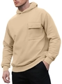 Sudadera de forro polar caqui para hombre con bolsillo cargo frontal y puños acanalados - S / Caqui