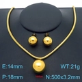 18K gold plated titanium hollow bead necklace and earring set on a black display stand - 18mm Pendant 2-Piece Set (Necklace + Earrings) / Gold