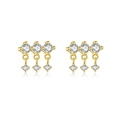 Elegant gold S925 sterling silver stud earrings with cascading triple cubic zirconia stones - 925 Silver / 18K Gold