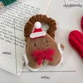 Schattige pluche peperkoekman haarelastiek met kerstmuts en rode strik decoratie - Gingerbread Man Haarelastiek met Rode Strik