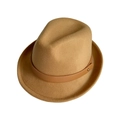 Detail of camel wool felt fedora featuring a brown leather band with gold studs - M(56-58cm) / Camel