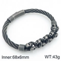 Punk vintage stainless steel skull wire cable cuff bracelet in antique silver finish - Antique Silver (KB208294-KFC)