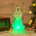 Acryl-Engelsfigur mit grünem LED-Licht für weihnachtliche Tischdekoration zu Hause - Lesender Engel / Grün