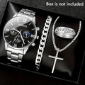 Detail view of silver business watch set with cross necklace bracelet and ring - Style 5 (No Box)