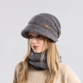 Ensemble bonnet en maille et écharpe bleu-gris d'hiver avec doublure polaire et visière - Jaune Arc-en-ciel