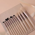 Morandi 12pcs makeup brush set in champagne gold with matching nude leather pouch - 12Pcs Morandi Brushes With Roll-up Bag