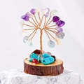 Handmade amethyst and fluorite crystal tree ornament on a natural wood base - Rainbow Fluorite