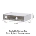 Stackable white organizer with two drawers and cute bunny knobs, dimensions 15.5x17x5.5cm - Low Type - 2 Drawers