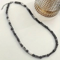 Minimalist 4mm necklace with black and white marble stone beads and metallic accents - Black Network Stone