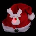 Plush red Santa hat with glowing reindeer design and white faux fur trim for Christmas - LED Reindeer Glowing Hat