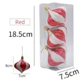 Red and white spiral onion ornaments set of 3 for Christmas tree decor in gift box - Red