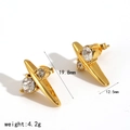 Detailed view of 18k gold plated stainless steel stud earrings with zircon dimensions - Geometric Bar Style (TE60504)