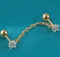 Golden double piercing chain earrings featuring sparkling star-shaped zircon studs - 0.8x6x4mm / Gold Double Star Zircon
