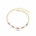 Detalle de la pulsera de plata S925 con cinco piedras de circonita rectangulares rosa roja - Plata 925 / 17+3cm / Circonia Roja - Chapado en Oro (Oro)