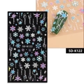Detailed 5D embossed nail stickers featuring white snowflakes and geometric lines patterns - Line Snowflakes 5D-K122
