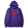 Purple Valentine hoodie featuring heart puzzle print and romantic text on white background - S / Tops / Purple
