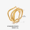 Adjustable triple-layer gold plated stainless steel wave ring with 1.7cm diameter - Adjustable Open / Gold