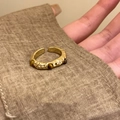 Detail of gold-plated tiger eye stone ring with hammered texture on vintage burlap - Hammered Gold Open Ring / Gold