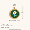 Detailed size specifications for the 18K gold plated flower pendant in stainless steel - Flower Enamel Round Pendant - Gold