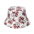 Reversible white bucket hat featuring cute cartoon mushroom prints with smiling faces - Cartoon Mushroom Print (16)