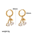 Gold cherry drop hoop earrings with sparkling cubic zirconia stones and 30mm total length - Enamel White Cherry (TE60446-WT)