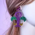 Sparkly Mardi Gras fleur-de-lis lobster drop earrings in purple, green, and gold acrylic - Fleur-de-lis Lobster Style (6)