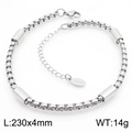 Adjustable stainless steel heart anklet with box chain design and lobster clasp detail - Silver Cylinder Link (KJ3758-Z)