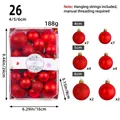 Set di 26 palline di Natale rosse lucide, opache e glitterate, misure 4/5/6cm - Rosso