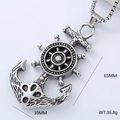 Macro view of vintage silver nautical anchor pendant with dimensions 65mm and 39mm - Anchor and Helm (Style 11)