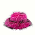Faux fur punk style fisherman hat in fluffy rose red with black tipped long plush - Rose Pink