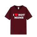 T-shirt en coton bordeaux avec motif graphique blanc I Heart Hot Moms imprimé devant - XS / Haut (Imprimé I Love Hot Moms) / Bordeaux