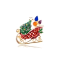 Christmas sleigh brooch with green tree and colorful gems on golden metal base - Christmas Sleigh (QT63)