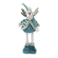 Detail of a plush Christmas reindeer figurine with retractable legs in blue and grey - Reindeer / Blue Retractable Legs
