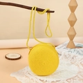 Handcrafted yellow round woven straw shoulder bag for summer beach and seaside vacation - 15CM / Yellow