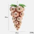 Rose gold mirrored grape cluster Christmas ornament with green leaves and gold string - Large (30cm) / Champagne