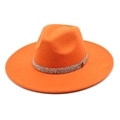 Detail of orange wool fedora featuring a sparkling rhinestone band and M letter pendant - M (56-58cm) / Orange