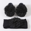 Infant black headband and knit socks set featuring large soft decorative fabric flowers - 3-Piece Set (Headband + Socks) / Black