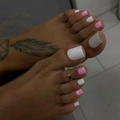 Square press-on toenails in pink and white color block design with glossy finish - White Pink Color Block Mixed Style (XC-85-18)