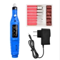 Blue electric nail drill kit with manicure grinding bits and power adapter - US Plug / Blue