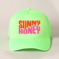 Neon green trucker hat featuring vintage Sunny Honey print and breathable mesh back - Neon Green