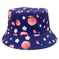 Bob en coton bleu foncé avec motifs de pêches roses et de fleurs de cerisier blanches - M (56-58cm) / Bleu marine