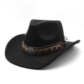 Classic black wool western cowboy hat with brown leather star-studded band on white back - M(56-58cm) / Black