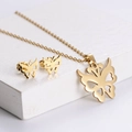 Golden butterfly jewelry set featuring cutout pendant necklace and matching stud earrings - Hollow Butterfly
