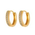 Elegant gold-plated huggie hoop earrings with sparkling round cubic zirconia inlay - Vertical Row Rhinestone Style (X883) / Gold
