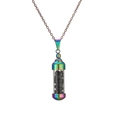 Vue détaillée du pendentif flacon de parfum en métal arc-en-ciel avec pierres noires - Agate noire