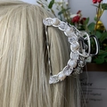 Silver metal claw clip with white pearls and clear crystals on blonde hair - White Crystal Deep Sea Pearl Silver Hair Claw